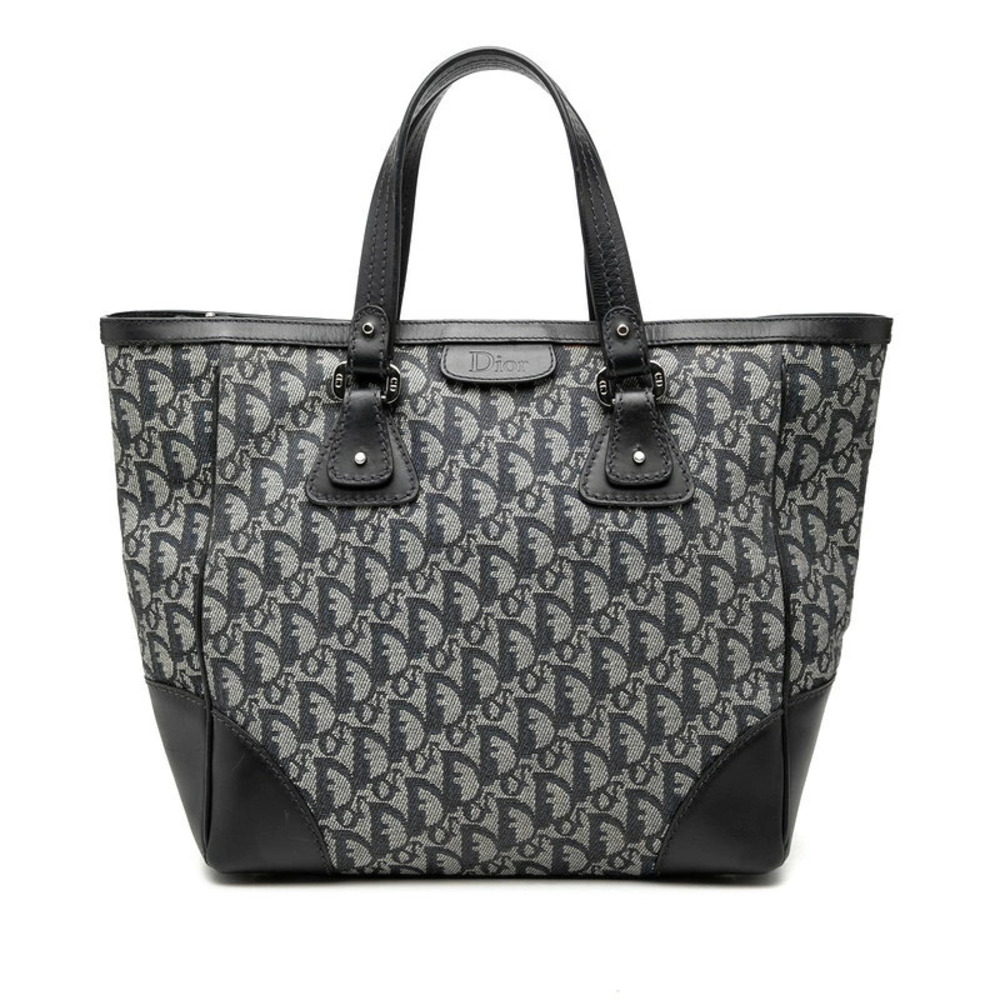 Christian Dior Trotter Tote Bag Handbag Navy Blue Canvas Leather